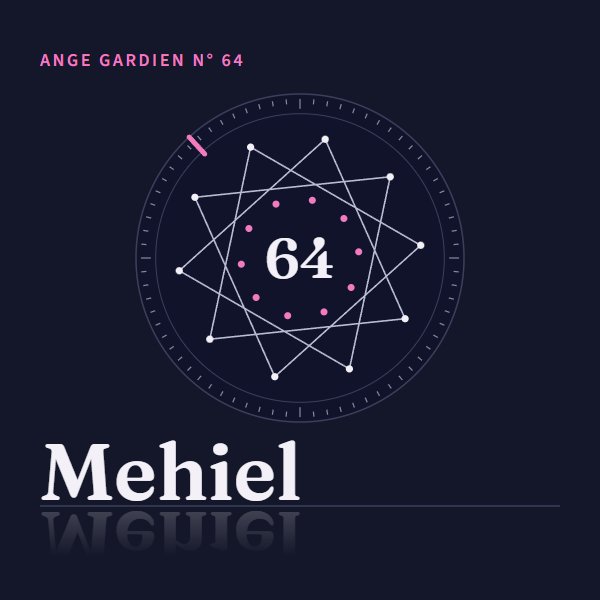 Médaillon de l’ange gardien Mehiel, n° 64, Verseau, régence 21h00 – 21h20