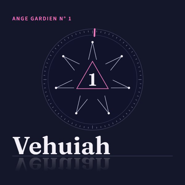 Médaillon de l’ange gardien Vehuiah, n° 1, Bélier, régence 00h00 – 00h20